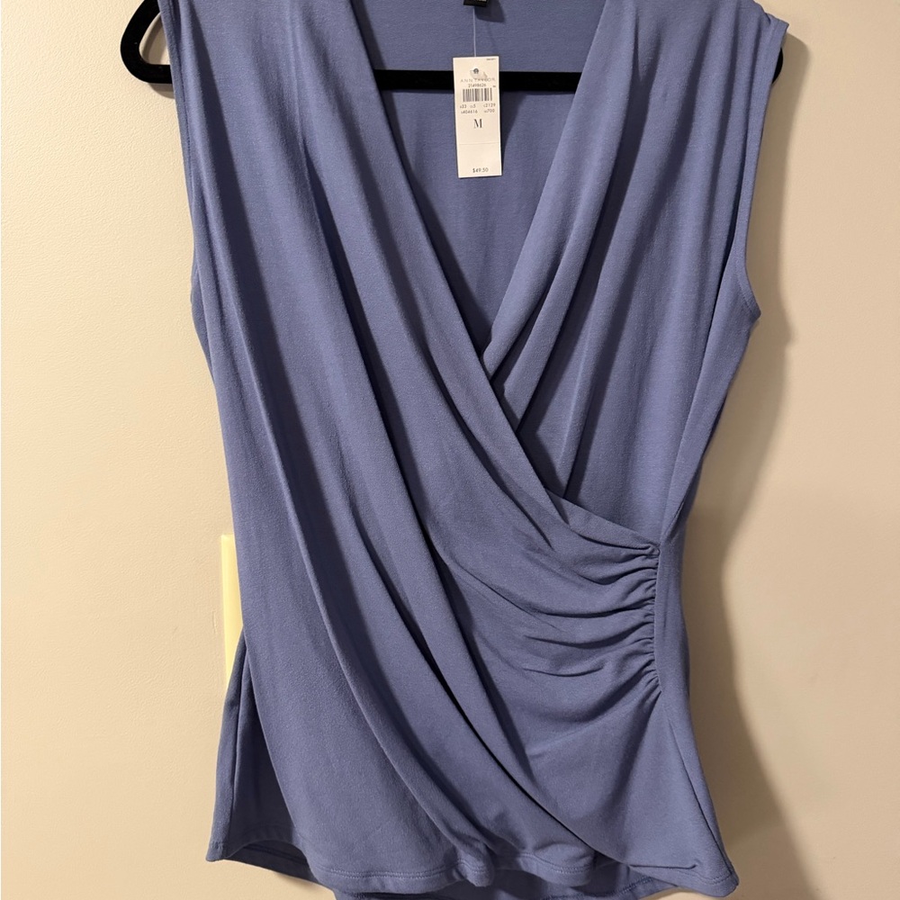 Ann Taylor Lavender-Blue Faux Wrap Sleeveless Top